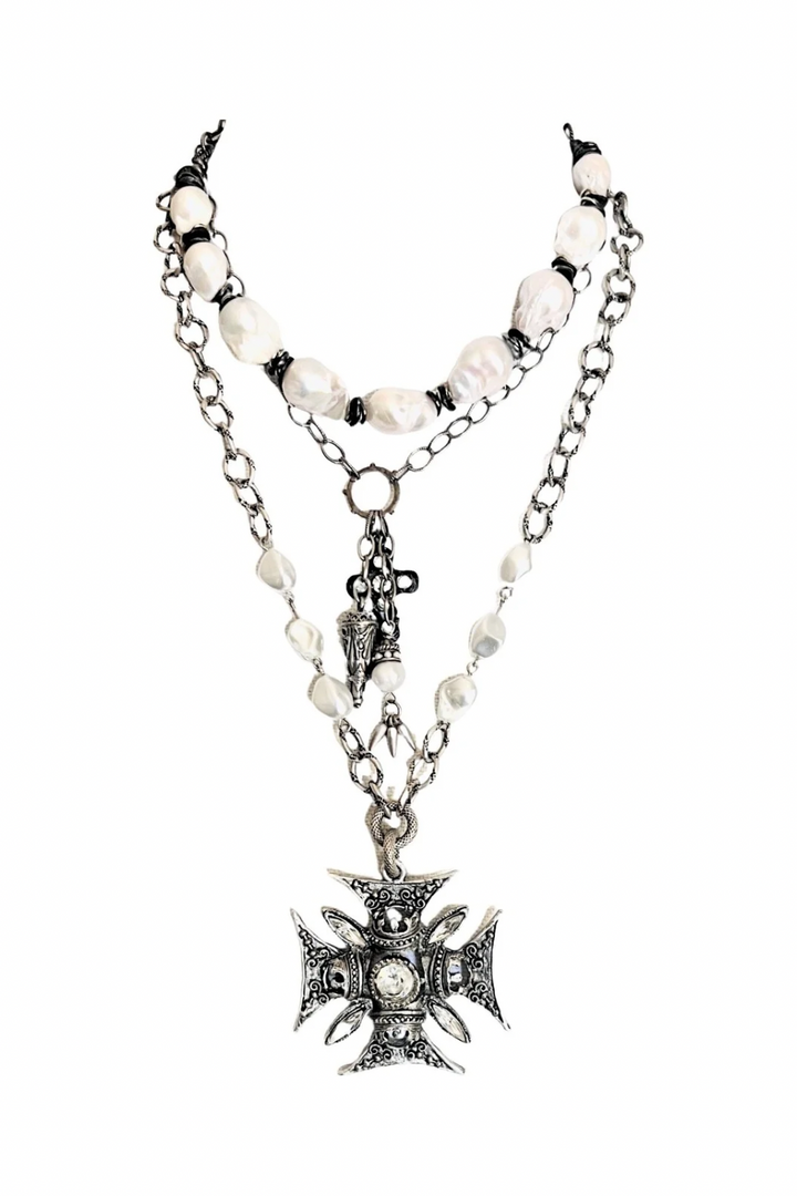 Charlemagne Crystal Cross Necklace in Gold or Silver