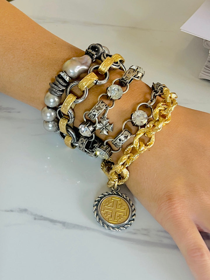 Chunky Cross Medallion Gold Bracelet