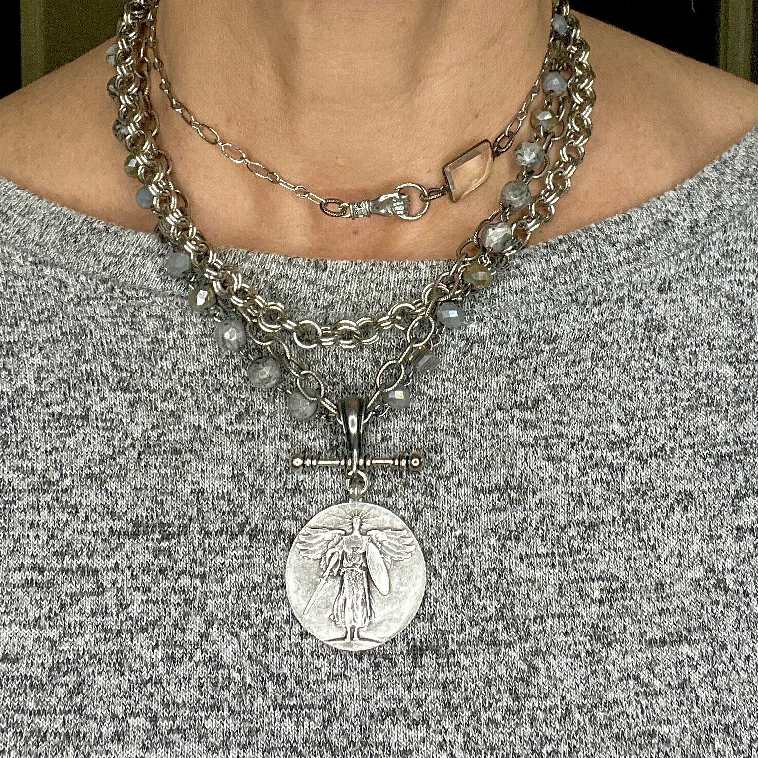 Large Apollo Coin Pendant in Silver and Diamonds | Katerina Marmagioli