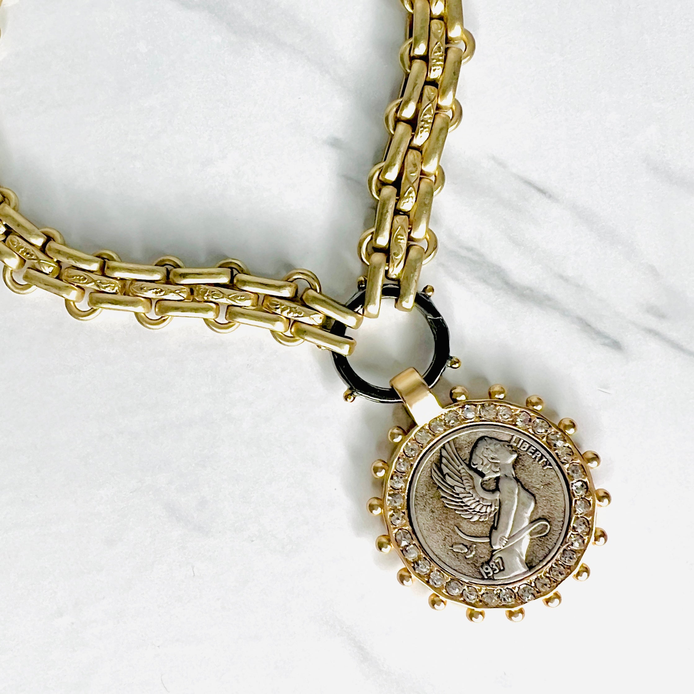 Avril Silver Coin with Matte Gold Chain