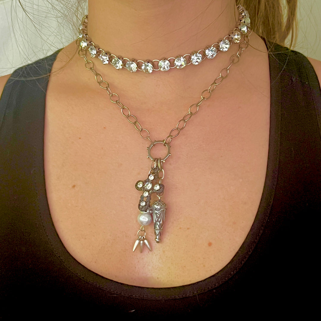 Saint-Etienne Silver and Rhodium Charm Necklace