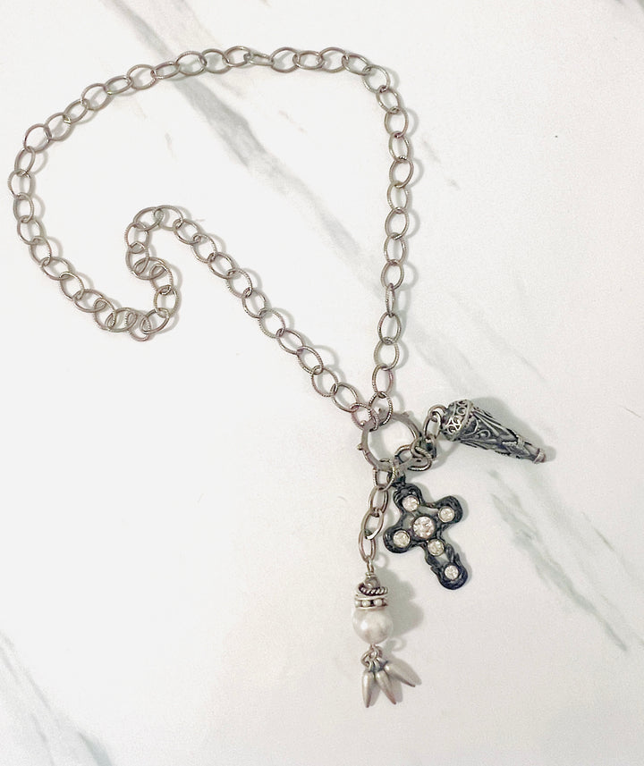 Saint-Etienne Silver and Rhodium Charm Necklace
