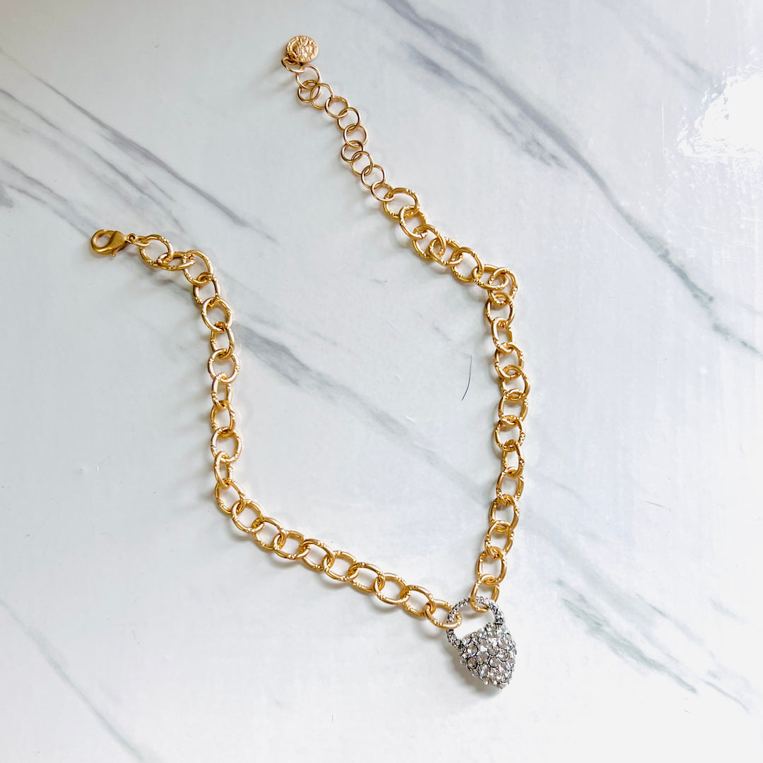 Mia Silver and Gold Crystal Heart Necklace