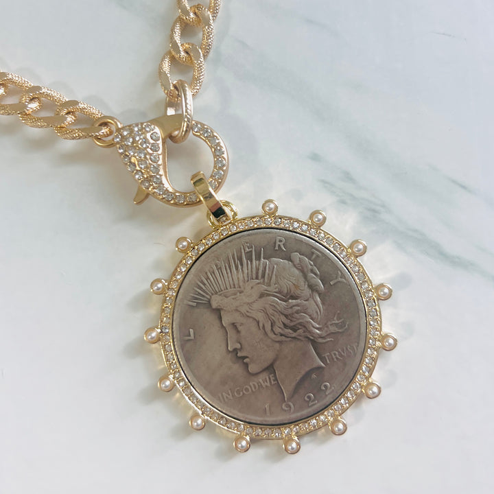 Pearl Lady Morgan Coin Pendant Necklace