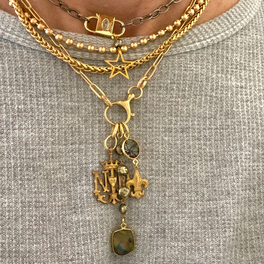Notre Dame II Labradorite and Gold Charm Necklace