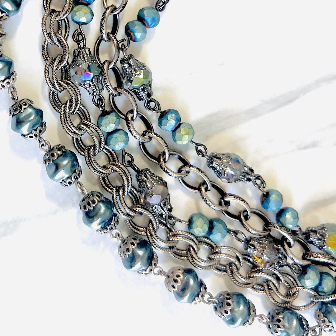 Lionheart Blue Pearl and Crystal Multi Strand Necklace