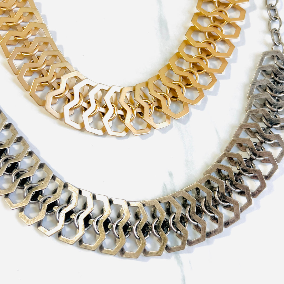 Kylie Reticulated Choker Necklace in Matte Gold and Vintage Silver