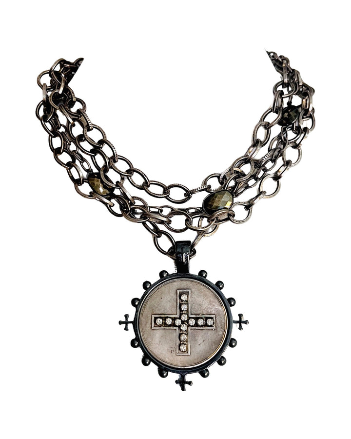 Cadence Four Strand Crystal Cross Medallion Necklace