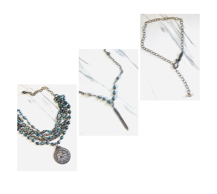 Lionheart Blue Pearl and Crystal Multi Strand Necklace