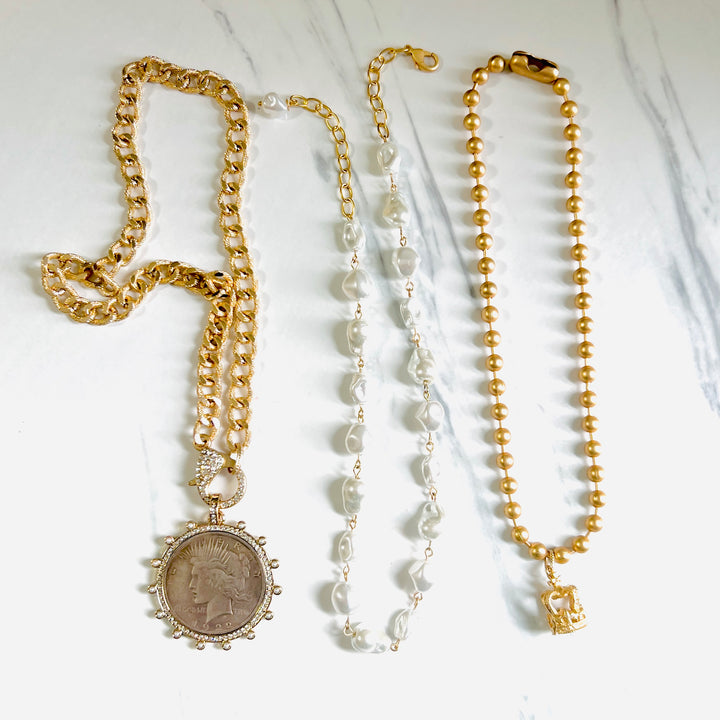 Pearl Lady Morgan Coin Pendant Necklace