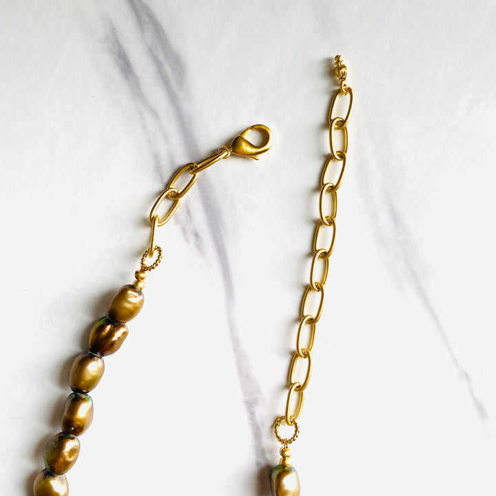 Demi Bronze Pearl and Seaglass Nugget Necklace