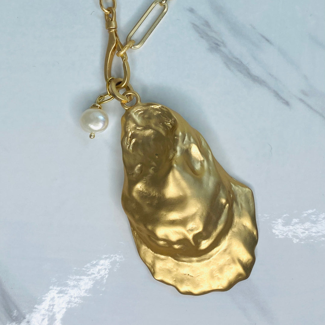 Champagne Gold Large Oyster Shell Pendant Necklace