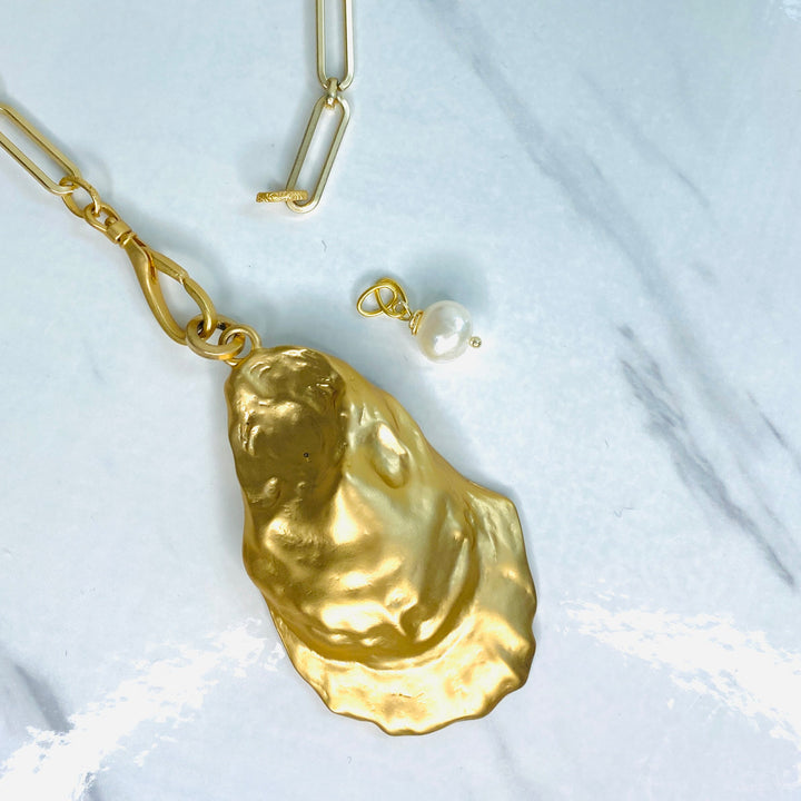 Champagne Gold Large Oyster Shell Pendant Necklace